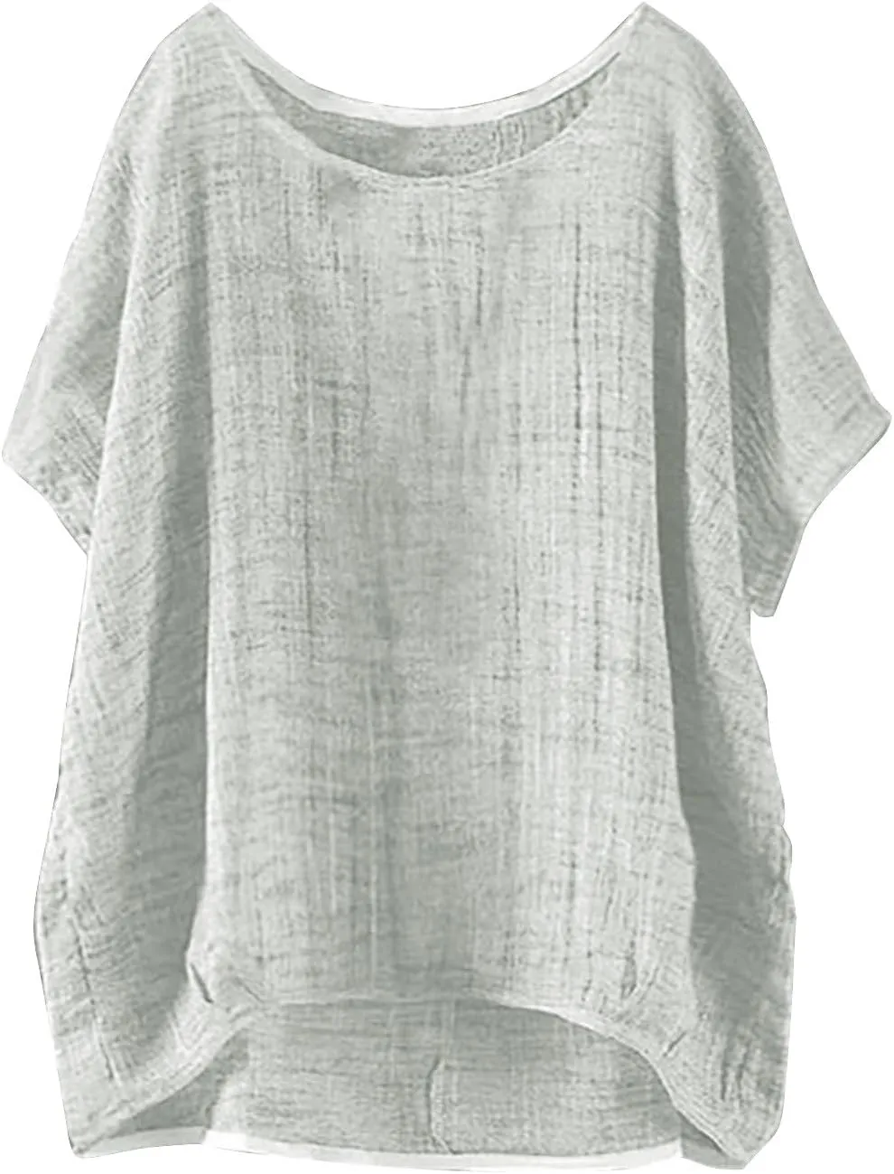 Summer Cotton Linen Shirts for Women Crewneck Short Sleeve Lightweight Tee Top Plus Size Loose Beach Vacation Blouses