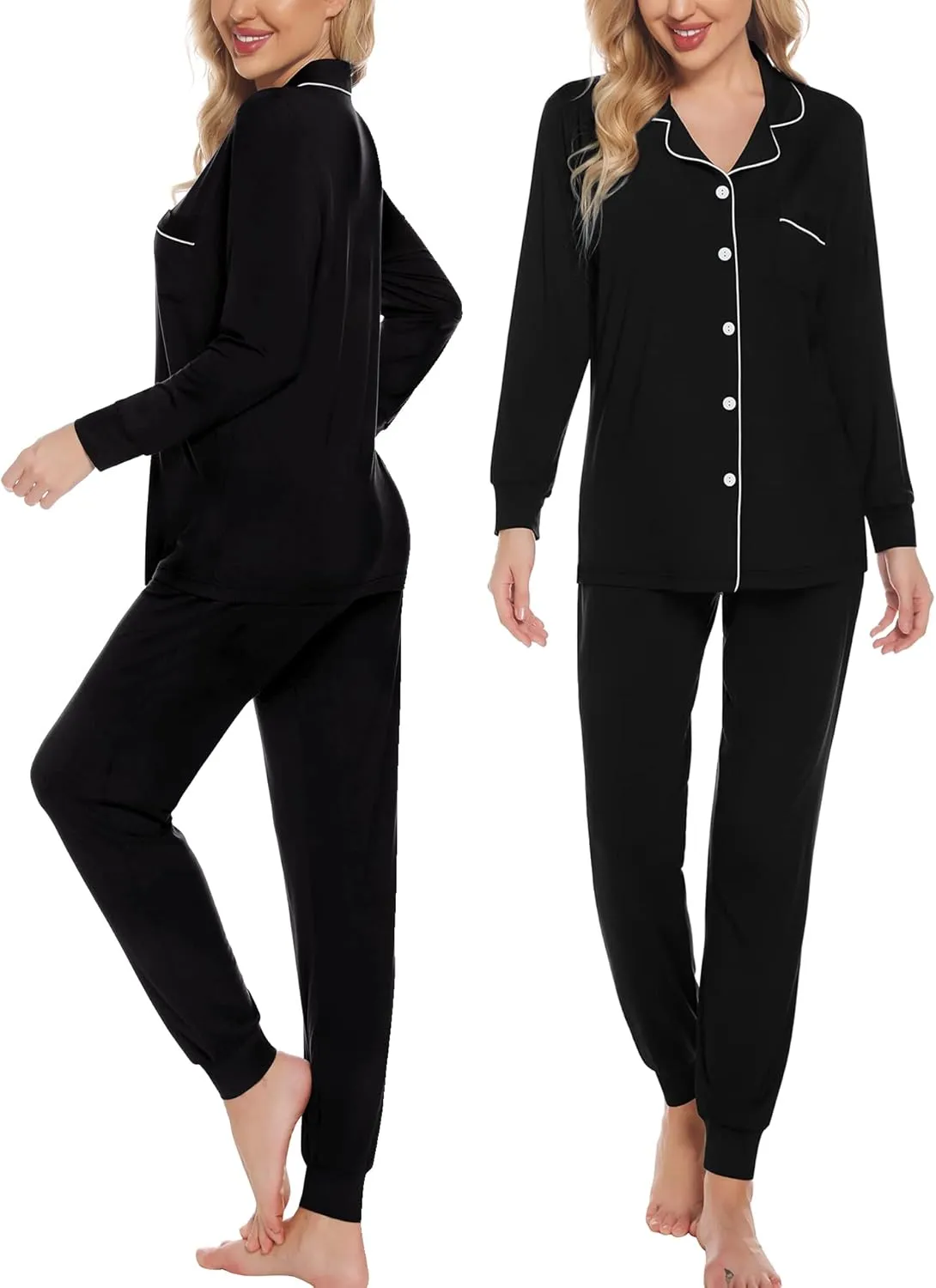 SWOMOG Womens Pajamas Set Long Sleeve Sleepwear Button Down Nightwear Soft Joggers PJs Sets with Pockets Lounge Sets