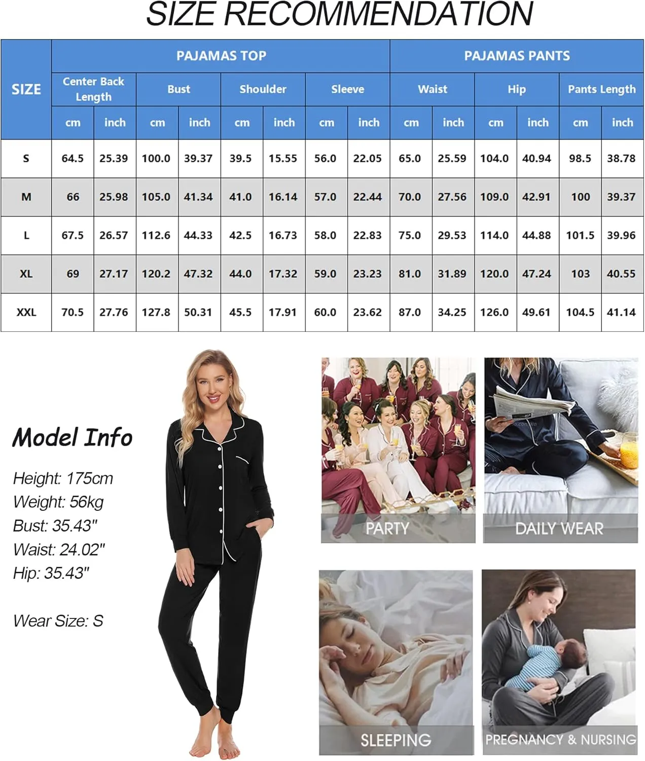 SWOMOG Womens Pajamas Set Long Sleeve Sleepwear Button Down Nightwear Soft Joggers PJs Sets with Pockets Lounge Sets