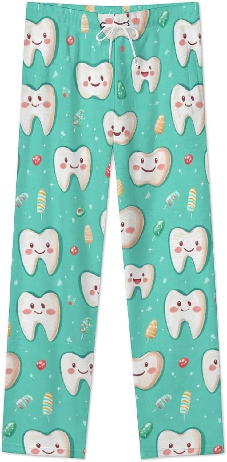 Teeth Pattern Women's Pajama Pants Fleece Warm Pj Bottoms Sleepwear Lounge Pants Loungewear