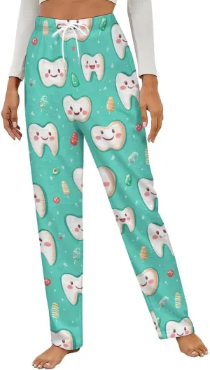 Teeth Pattern Women's Pajama Pants Fleece Warm Pj Bottoms Sleepwear Lounge Pants Loungewear