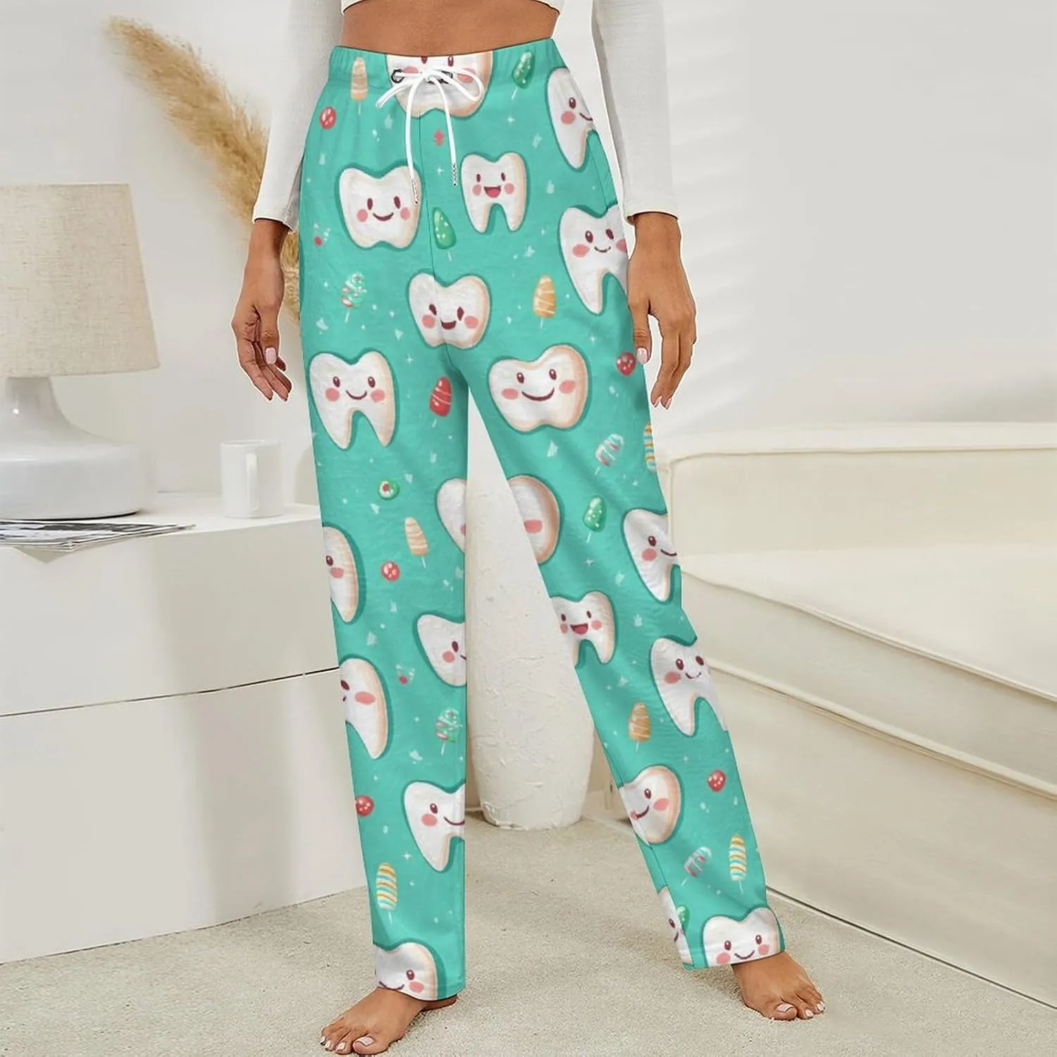 Teeth Pattern Women's Pajama Pants Fleece Warm Pj Bottoms Sleepwear Lounge Pants Loungewear