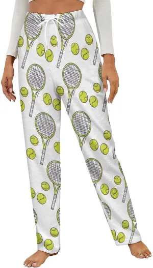 Tennis Pattern Women's Pajama Pants Fleece Warm Pj Bottoms Sleepwear Lounge Pants Loungewear