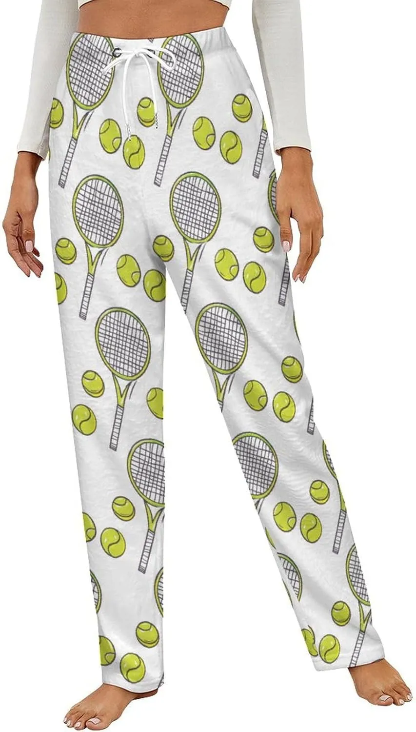 Tennis Pattern Women's Pajama Pants Fleece Warm Pj Bottoms Sleepwear Lounge Pants Loungewear