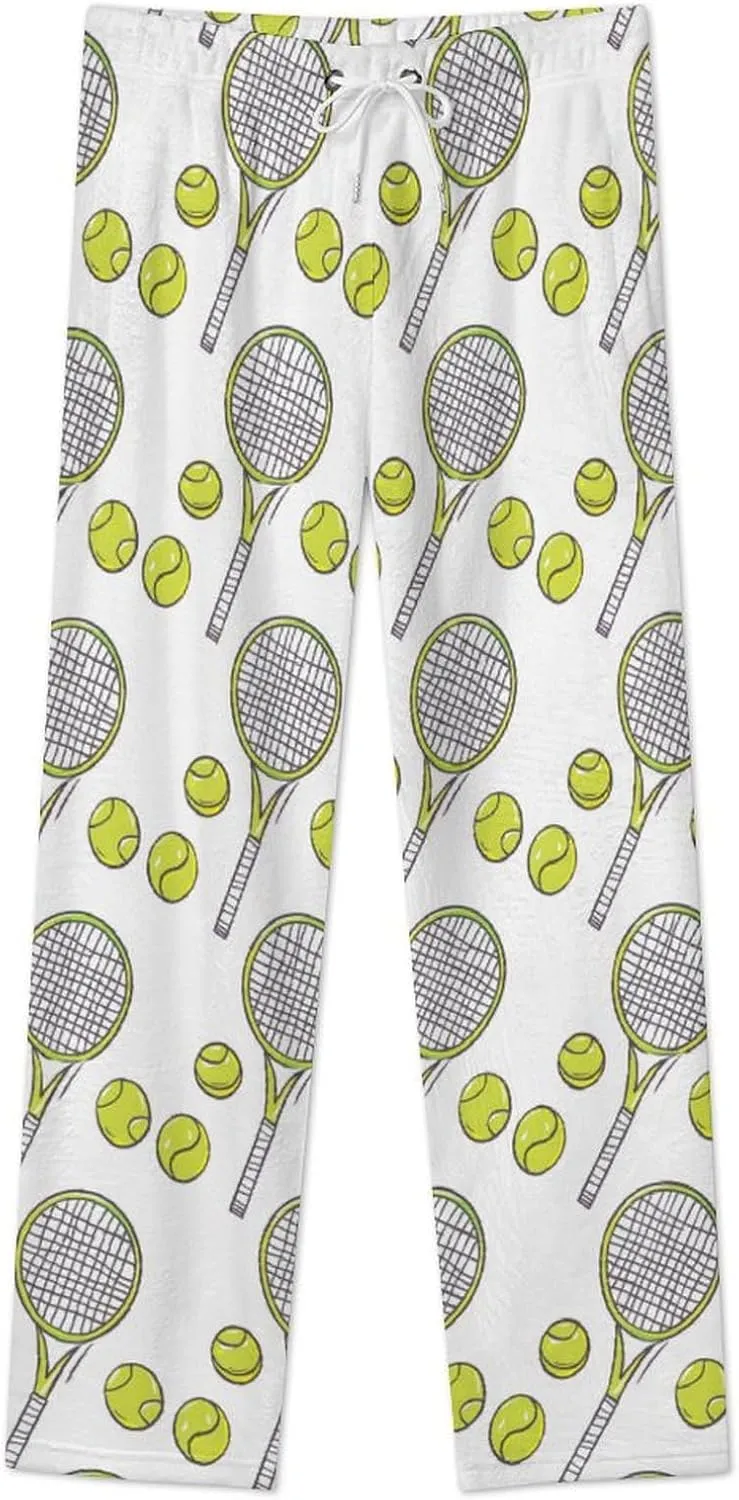 Tennis Pattern Women's Pajama Pants Fleece Warm Pj Bottoms Sleepwear Lounge Pants Loungewear
