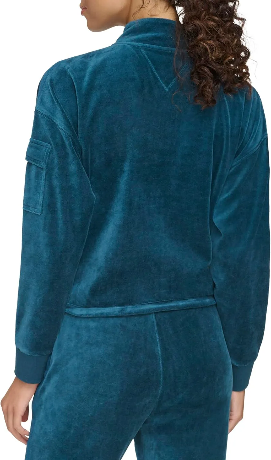 Tommy Hilfiger Women's Debossed Logo Taping Cropped Velour Half Zip Pullover