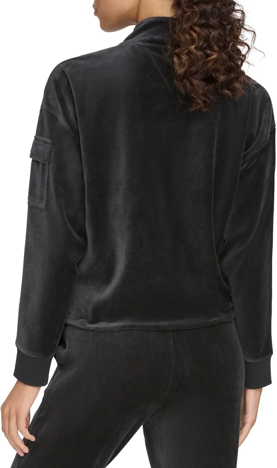 Tommy Hilfiger Women's Debossed Logo Taping Cropped Velour Half Zip Pullover