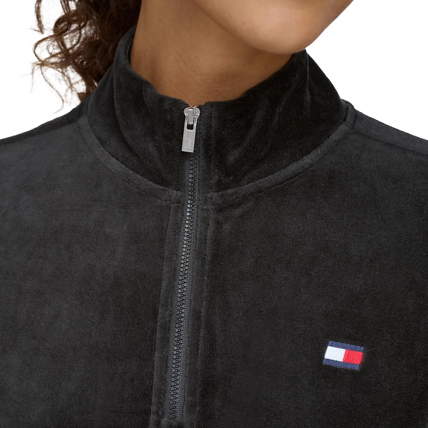 Tommy Hilfiger Women's Debossed Logo Taping Cropped Velour Half Zip Pullover