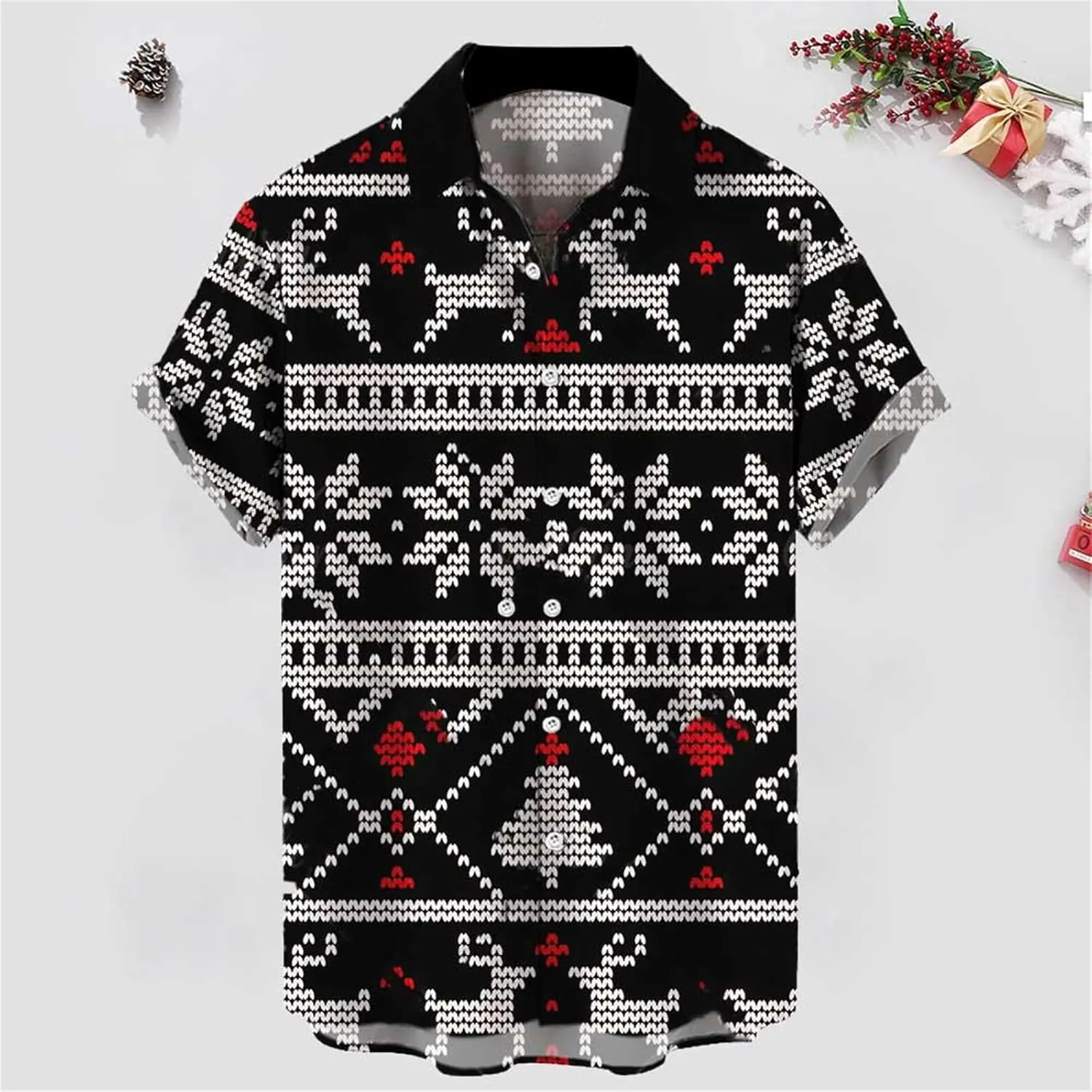 Ugly Christmas Shirts for Men 2024, Mens Christmas Dress Shirt Short Sleeve Funny Santa Claus Print Holiday Top