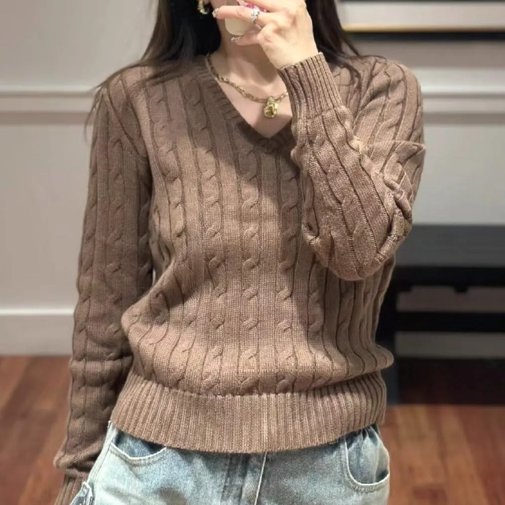 V Neck Sweater Pullover Knit Sweater Y2k Women Cable Knit Sweaters Oversized Preppy Sweater