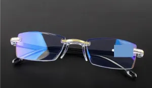 Vintage Blue Light Blocking Eyewear Computer Readers Anti UV Reading Glasses Rimless Flat Light Mirror for Women/Men (Color : C2, Size :  0.00)