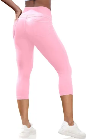 VOOVEEYA Capri Leggings for Women, High Waisted Yoga Pants with Back Pockets Crop Workout Capris Pants