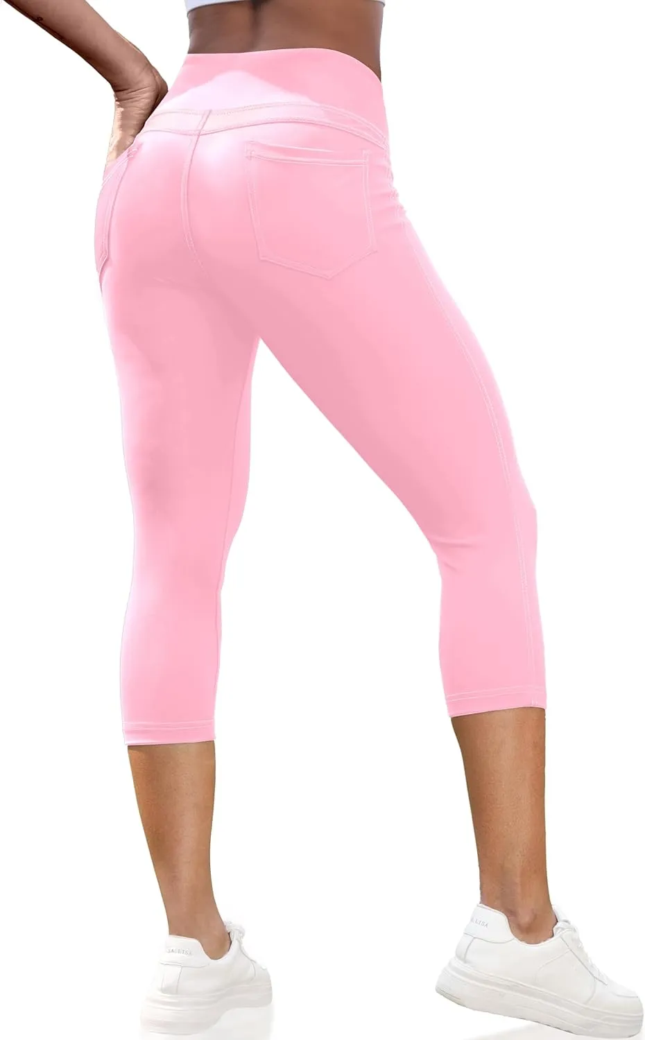 VOOVEEYA Capri Leggings for Women, High Waisted Yoga Pants with Back Pockets Crop Workout Capris Pants