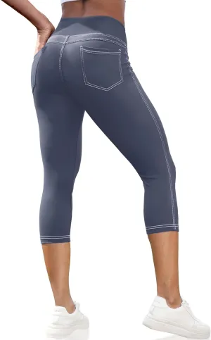 VOOVEEYA Capri Leggings for Women, High Waisted Yoga Pants with Back Pockets Crop Workout Capris Pants
