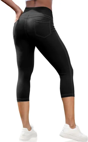 VOOVEEYA Capri Leggings for Women, High Waisted Yoga Pants with Back Pockets Crop Workout Capris Pants