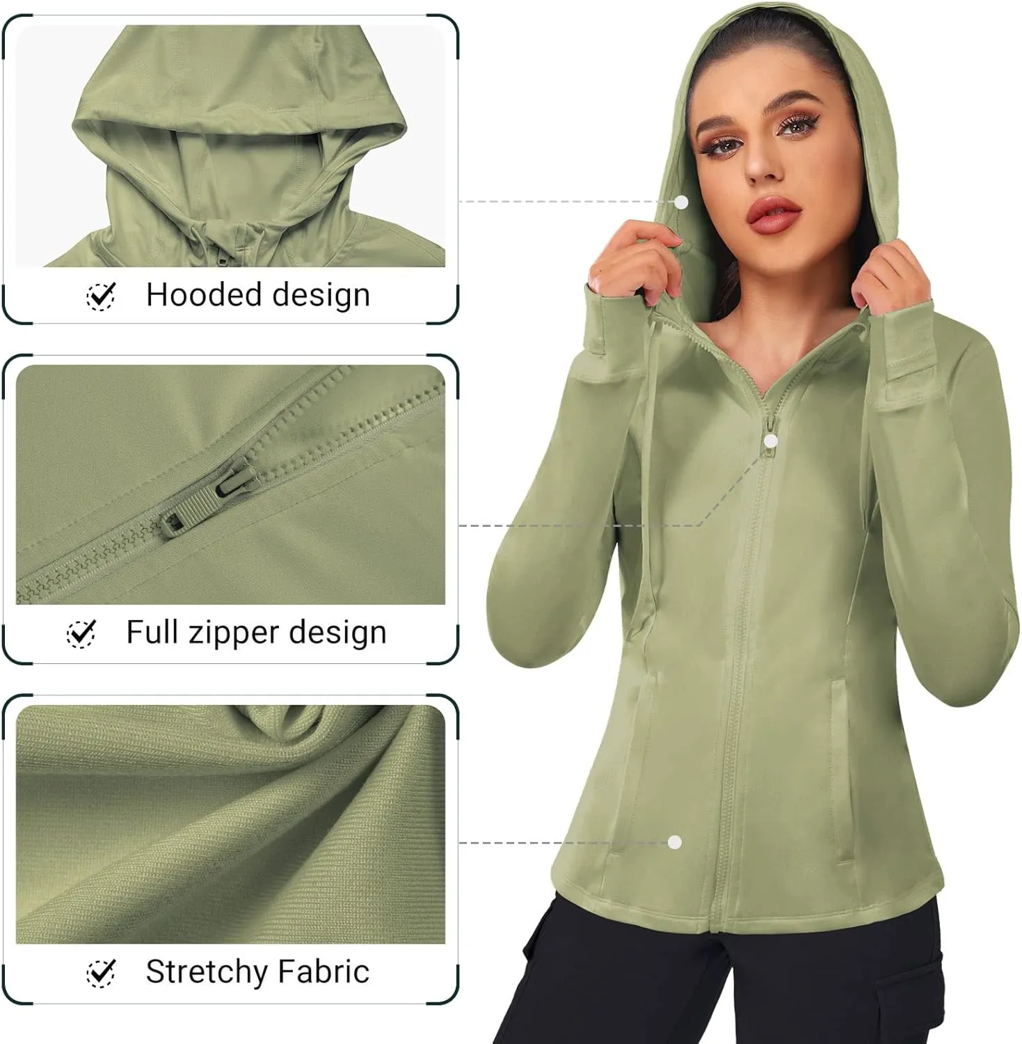 VUTRU Women's Full Zip Up Workout Hoodie Athletic Running Track Jacket
