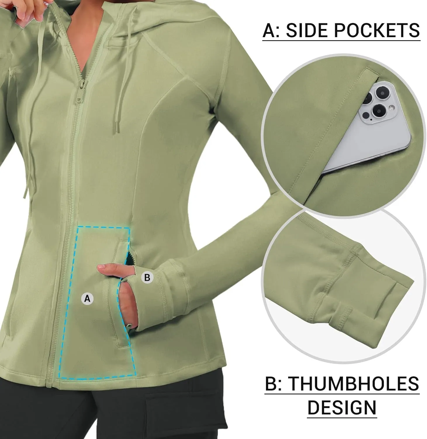 VUTRU Women's Full Zip Up Workout Hoodie Athletic Running Track Jacket