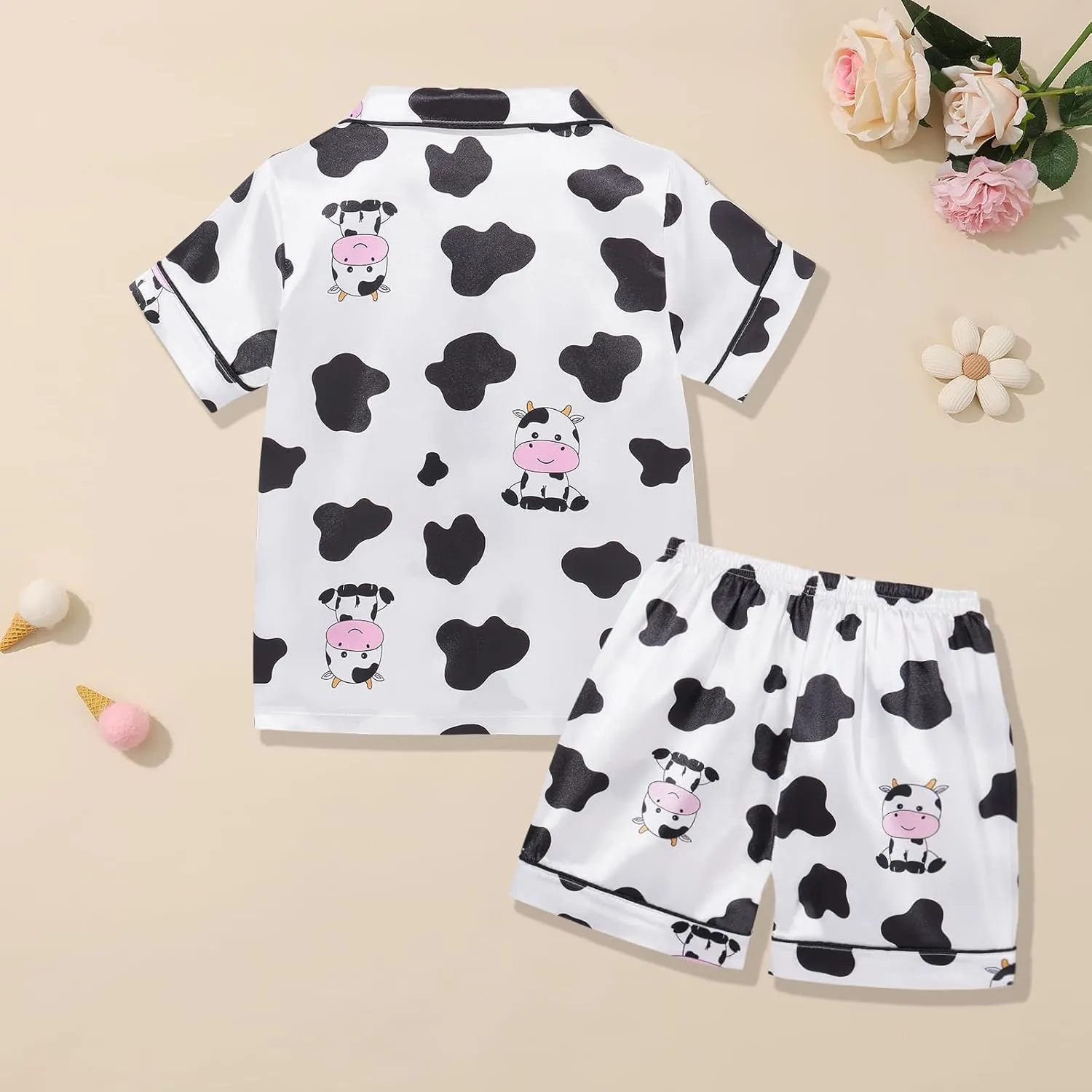 Weixinbuy Toddler Silk Pajamas Short Sleeve Button-Up Summer Pjs for Girls Boys Satin Pajama Sleepwear Set 2-7 Years
