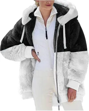 Winter Coat for Women 2023 Faux Fuzzy Plus Size Fashion Sharpa Cardigan Jacket with Pockets Parka Loose Tops Hooded