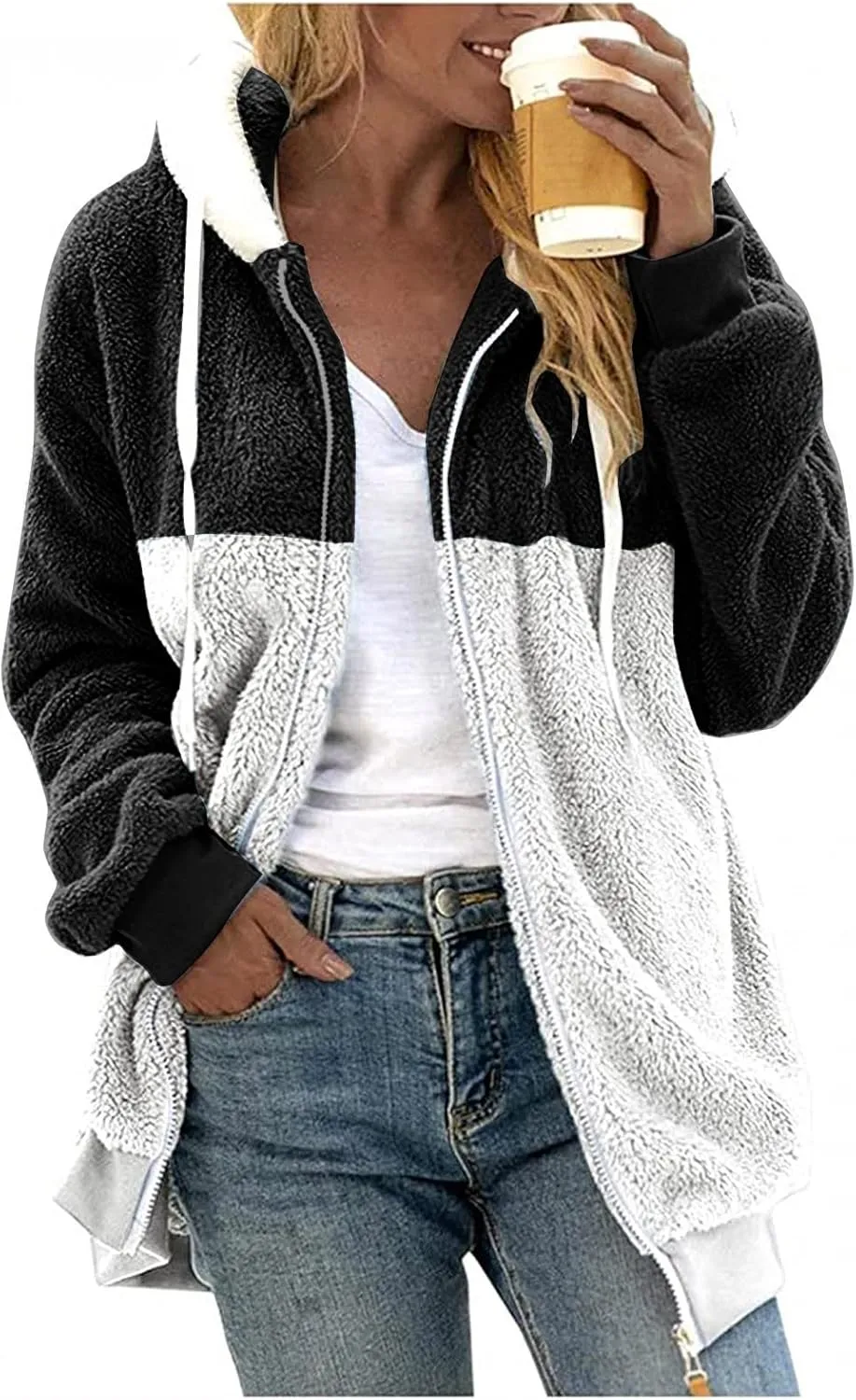 Winter Coat for Women 2023 Faux Fuzzy Plus Size Fashion Sharpa Cardigan Jacket with Pockets Parka Loose Tops Hooded