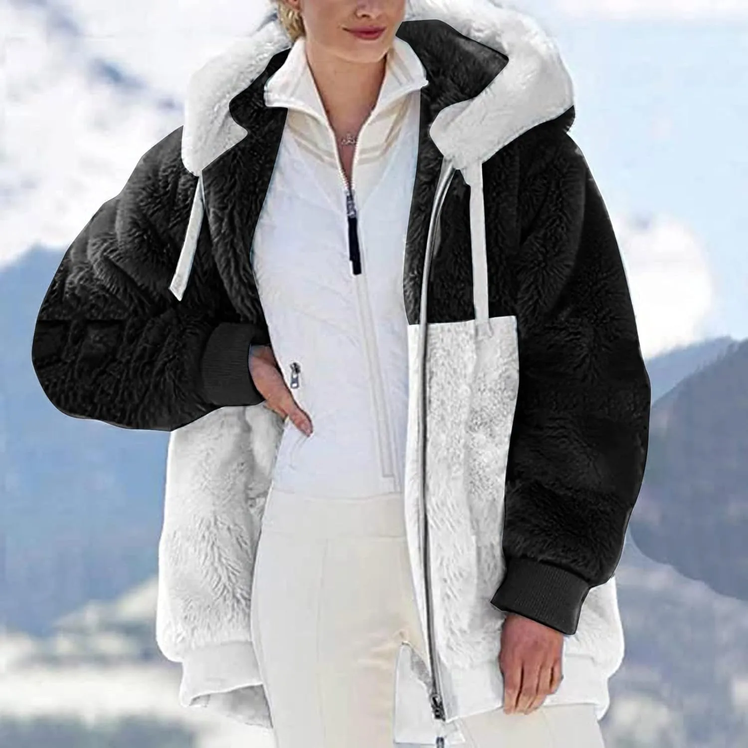 Winter Coat for Women 2023 Faux Fuzzy Plus Size Fashion Sharpa Cardigan Jacket with Pockets Parka Loose Tops Hooded