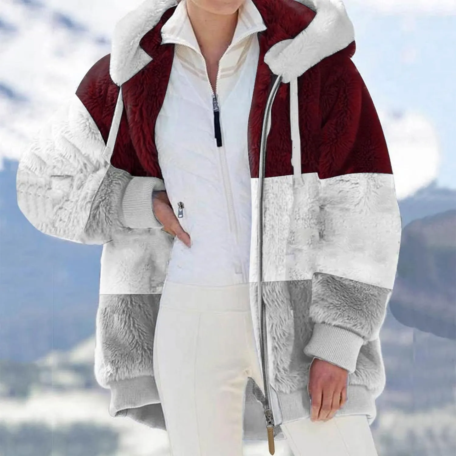 Winter Coat for Women 2023 Faux Fuzzy Plus Size Fashion Sharpa Cardigan Jacket with Pockets Parka Loose Tops Hooded