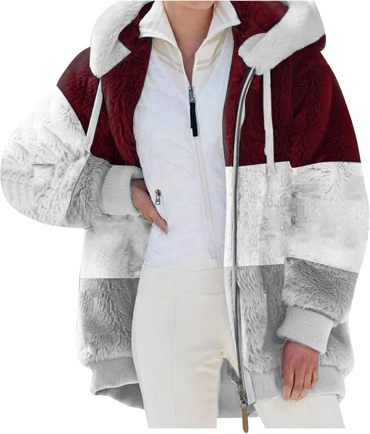 Winter Coat for Women 2023 Faux Fuzzy Plus Size Fashion Sharpa Cardigan Jacket with Pockets Parka Loose Tops Hooded