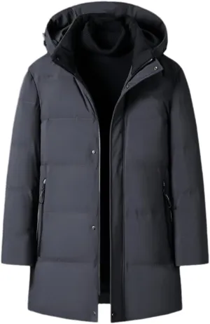 Winter White Duck Down Jacket Men's Thick Warm Down Jacket Hooded Warm Long Parka Coat
