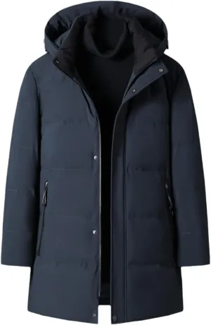 Winter White Duck Down Jacket Men's Thick Warm Down Jacket Hooded Warm Long Parka Coat