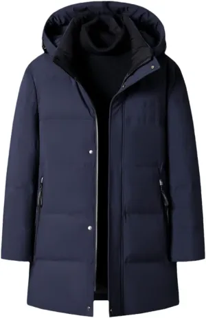 Winter White Duck Down Jacket Men's Thick Warm Down Jacket Hooded Warm Long Parka Coat