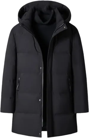 Winter White Duck Down Jacket Men's Thick Warm Down Jacket Hooded Warm Long Parka Coat
