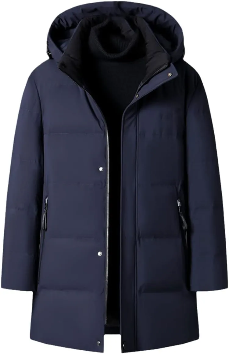 Winter White Duck Down Jacket Men's Thick Warm Down Jacket Hooded Warm Long Parka Coat
