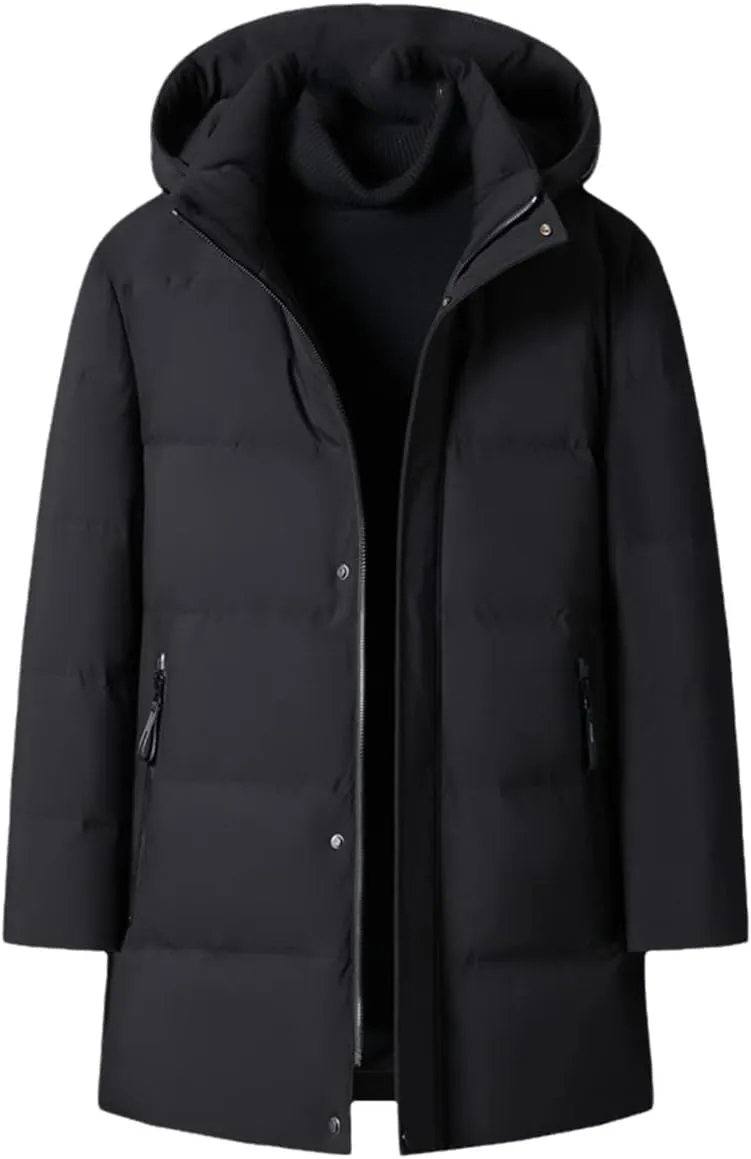 Winter White Duck Down Jacket Men's Thick Warm Down Jacket Hooded Warm Long Parka Coat