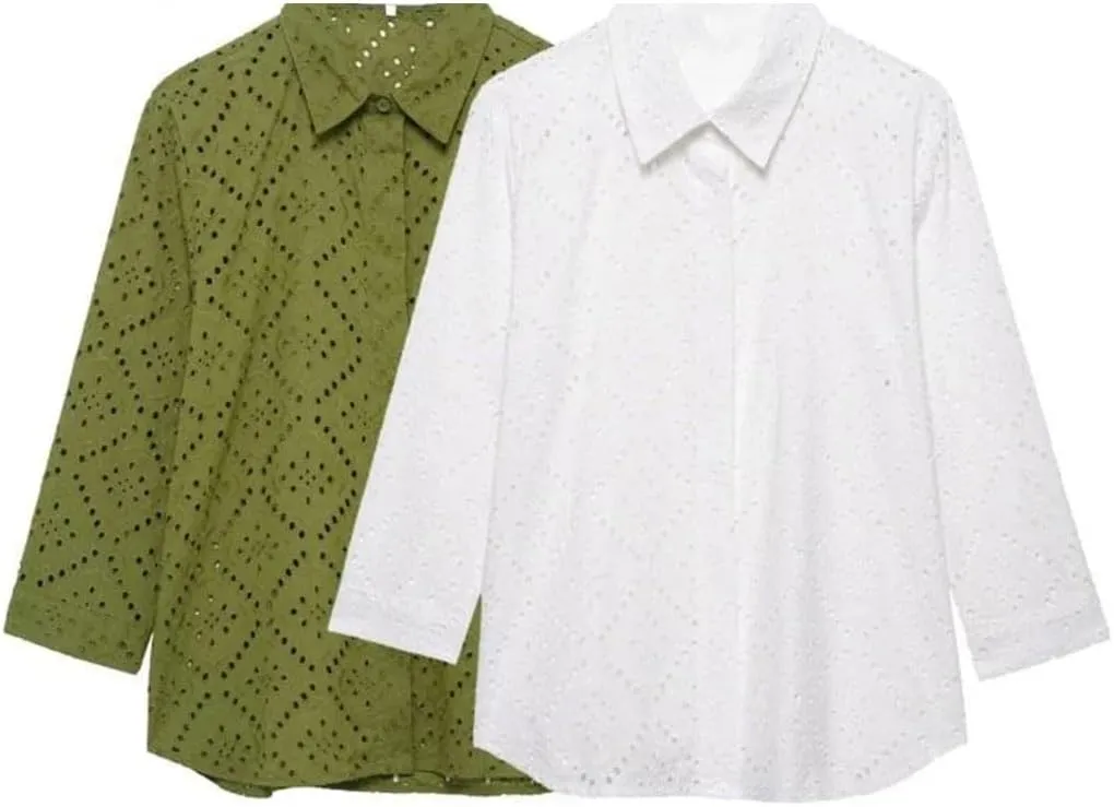 Woman Hollow Embroidered Shirt Slim Long Sleeve Blouses