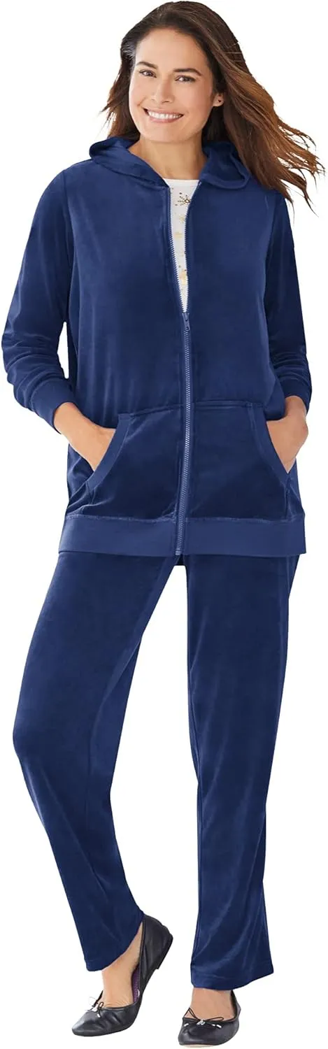 Woman Within Women's Plus Size Petite 2-Piece Velour Hoodie Set