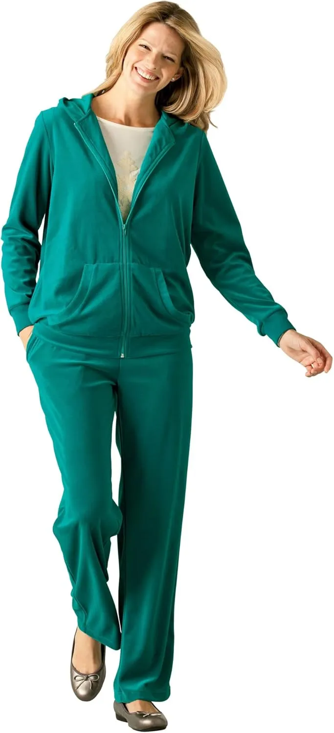 Woman Within Women's Plus Size Petite 2-Piece Velour Hoodie Set
