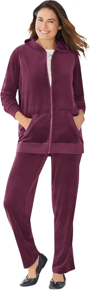 Woman Within Women's Plus Size Petite 2-Piece Velour Hoodie Set