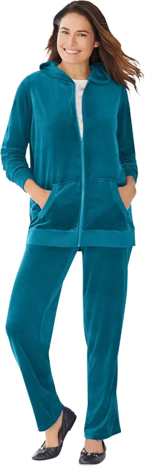 Woman Within Women's Plus Size Petite 2-Piece Velour Hoodie Set