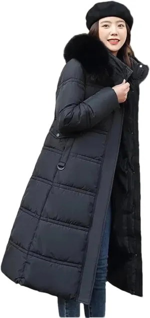 Women Cotton Padded Coat Thicken Warm Down Cotton Parkas Winter Jacket Long Warm Puffer Coat With Belt Overcoat