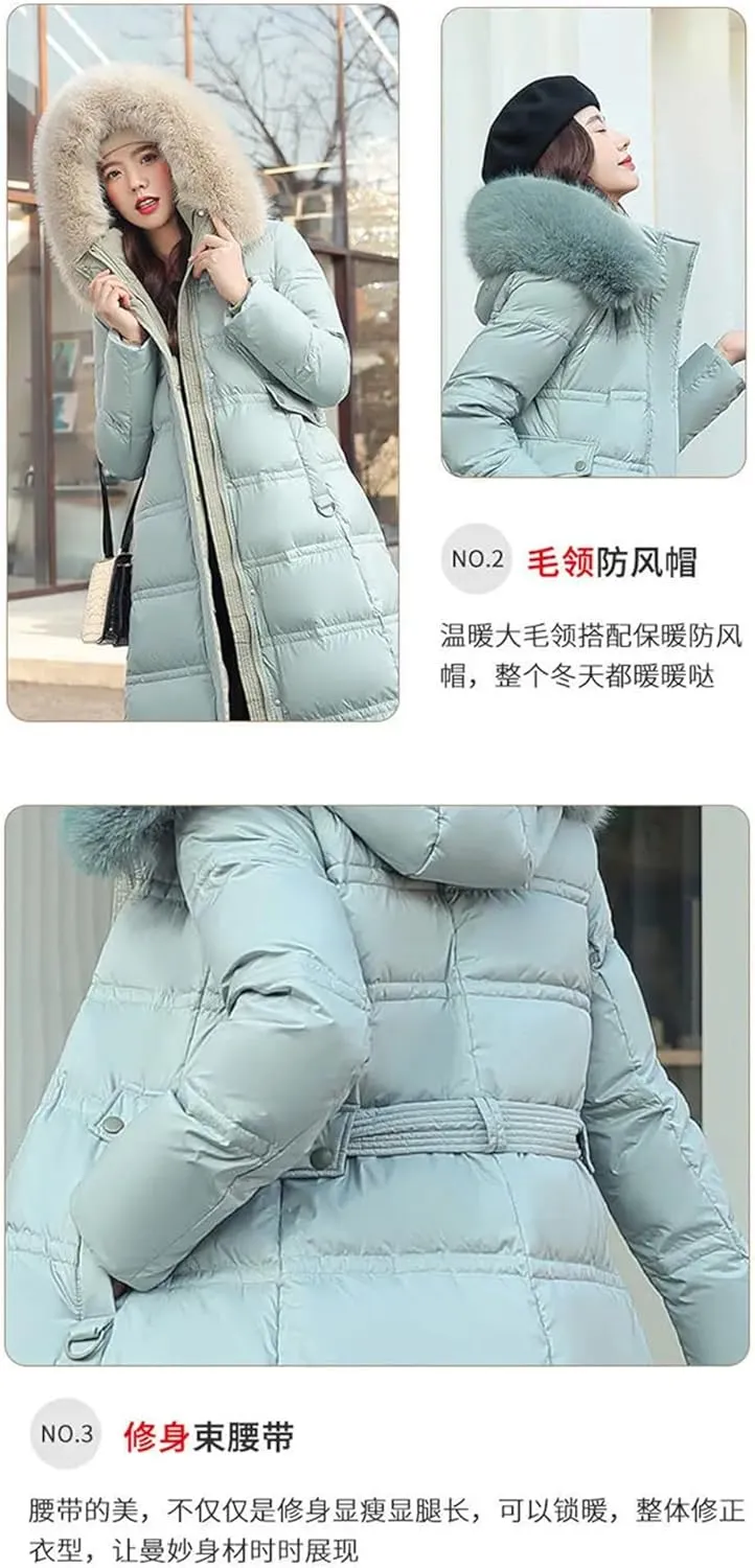 Women Cotton Padded Coat Thicken Warm Down Cotton Parkas Winter Jacket Long Warm Puffer Coat With Belt Overcoat
