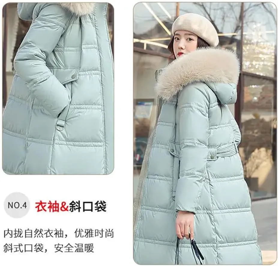 Women Cotton Padded Coat Thicken Warm Down Cotton Parkas Winter Jacket Long Warm Puffer Coat With Belt Overcoat