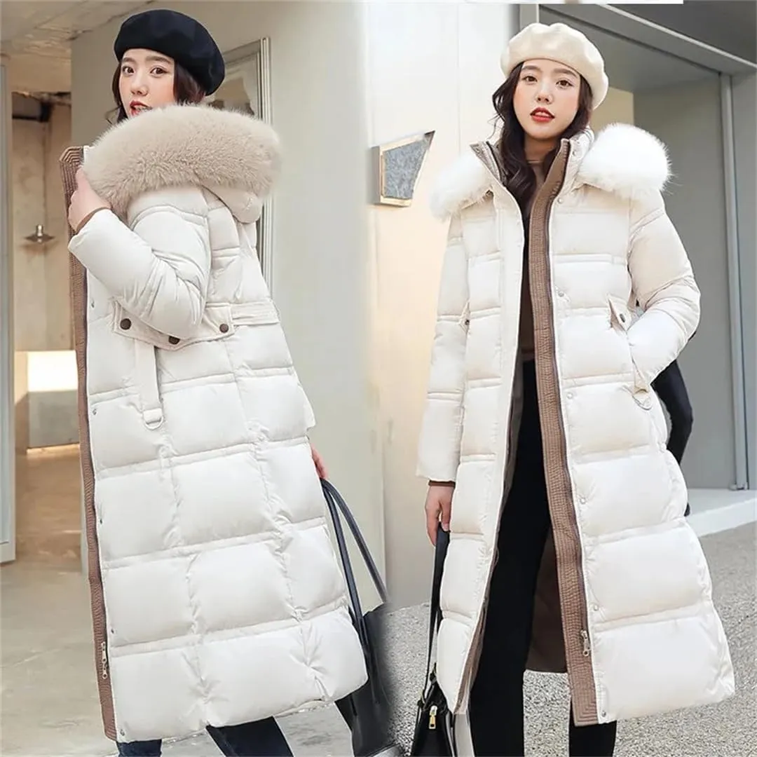 Women Cotton Padded Coat Thicken Warm Down Cotton Parkas Winter Jacket Long Warm Puffer Coat With Belt Overcoat