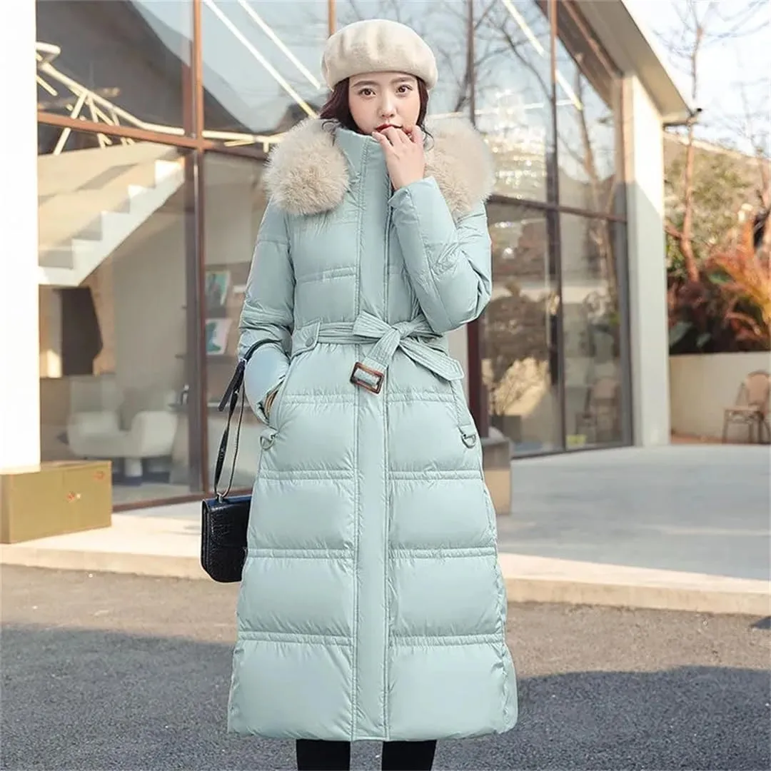 Women Cotton Padded Coat Thicken Warm Down Cotton Parkas Winter Jacket Long Warm Puffer Coat With Belt Overcoat