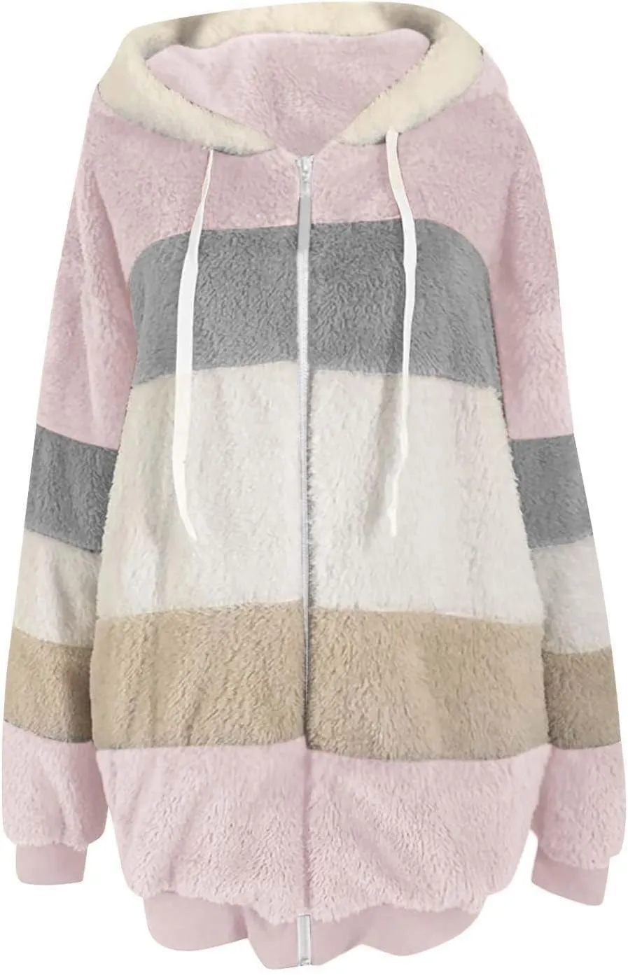 Women Faux Fur Zip Up Hoodies Sherpa Lined Winter Jackets Warm Plush Coat Oversized Fleece Warm Hoodie Outwear