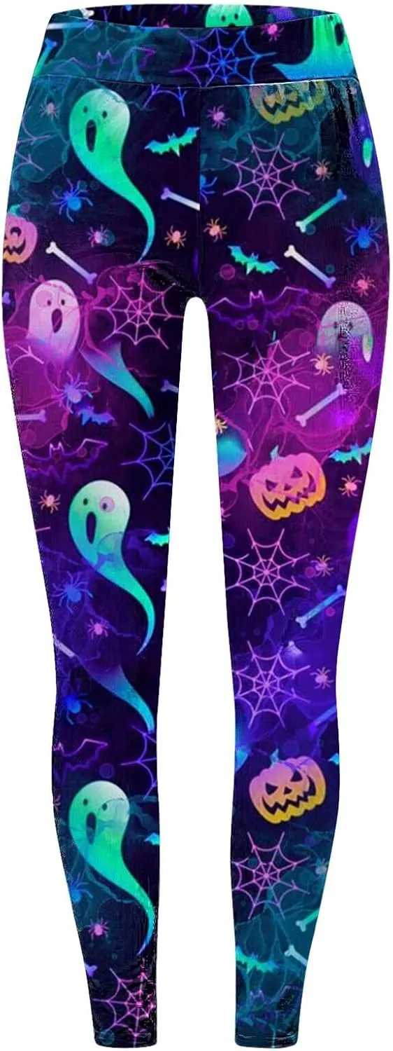 Women Halloween Leggings Striped Halloween Print Collection High Waist Women's Leggings Compression Pants Yoga