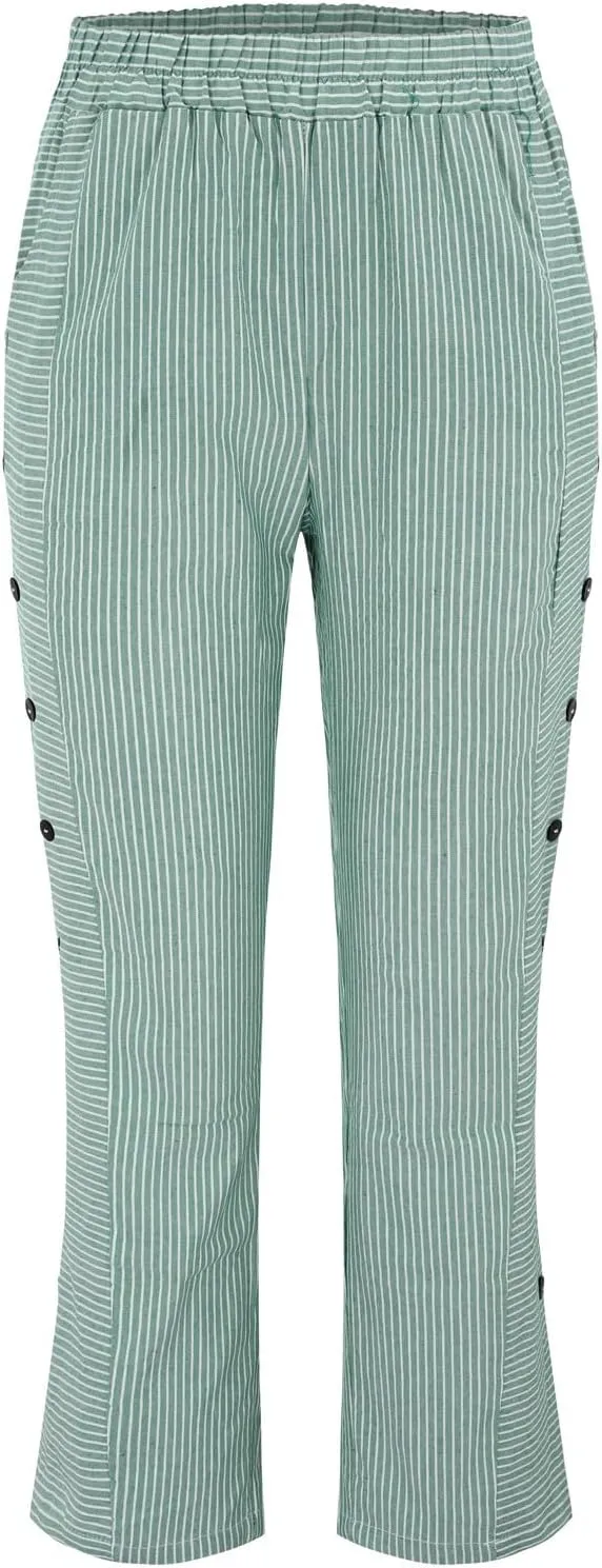 Women Linen Pants Casual Loose Elastic Waist Side Back Four Pockets 9/10 Pants Summer Beach Vacation Clothes for
