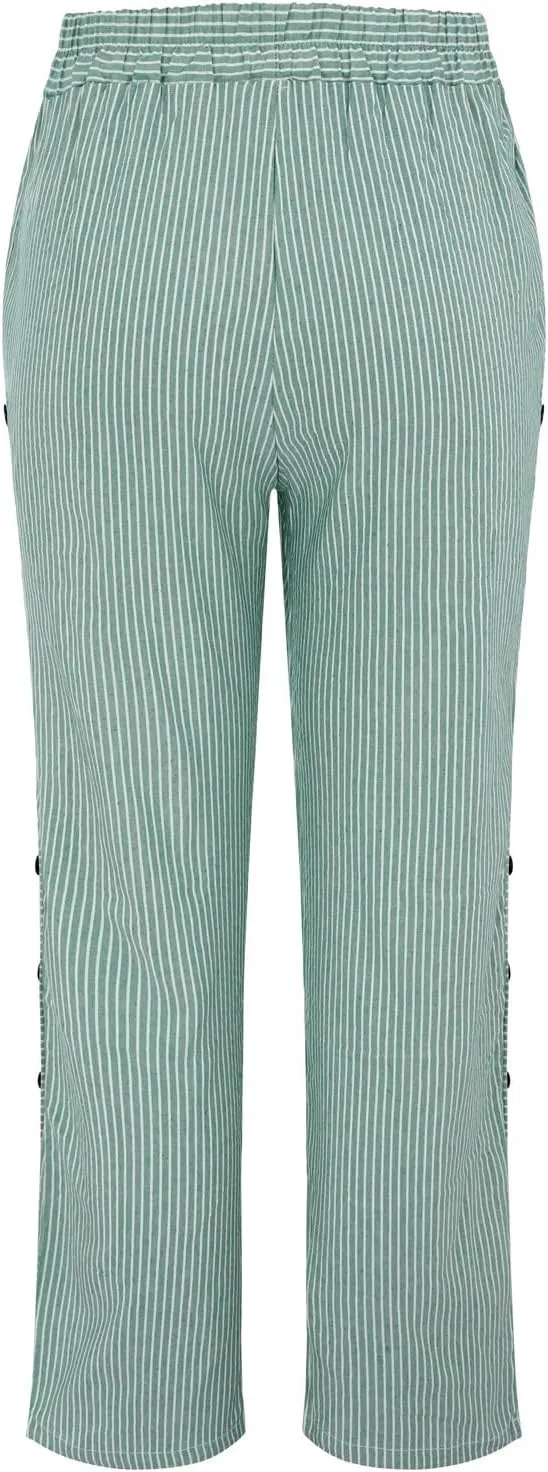 Women Linen Pants Casual Loose Elastic Waist Side Back Four Pockets 9/10 Pants Summer Beach Vacation Clothes for