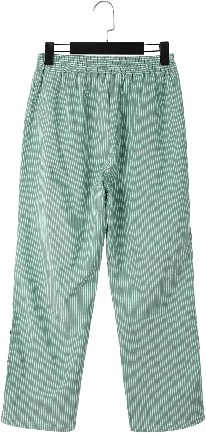 Women Linen Pants Casual Loose Elastic Waist Side Back Four Pockets 9/10 Pants Summer Beach Vacation Clothes for