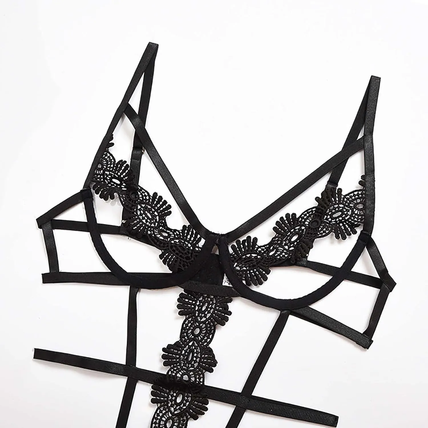 Women Lingerie Set with Garter Belts Bra and Panty Sets Sexy Lace Bodydoll Teddy Sheer 3 Piece Lingerie Set