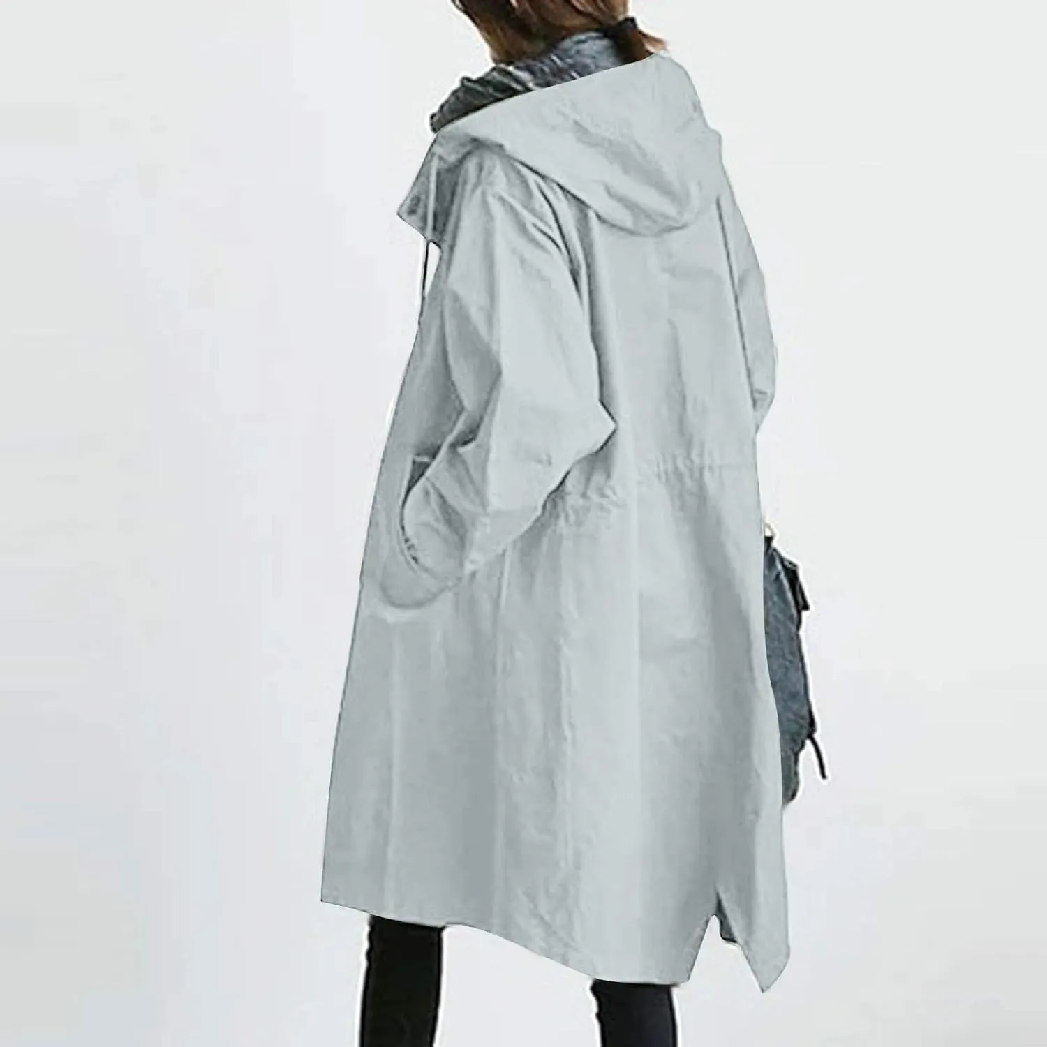Women Long Raincoat Waterproof Hooded Trench Coats Button Up Windbreaker Travel S-5XL,Rain Jacket Plus Size